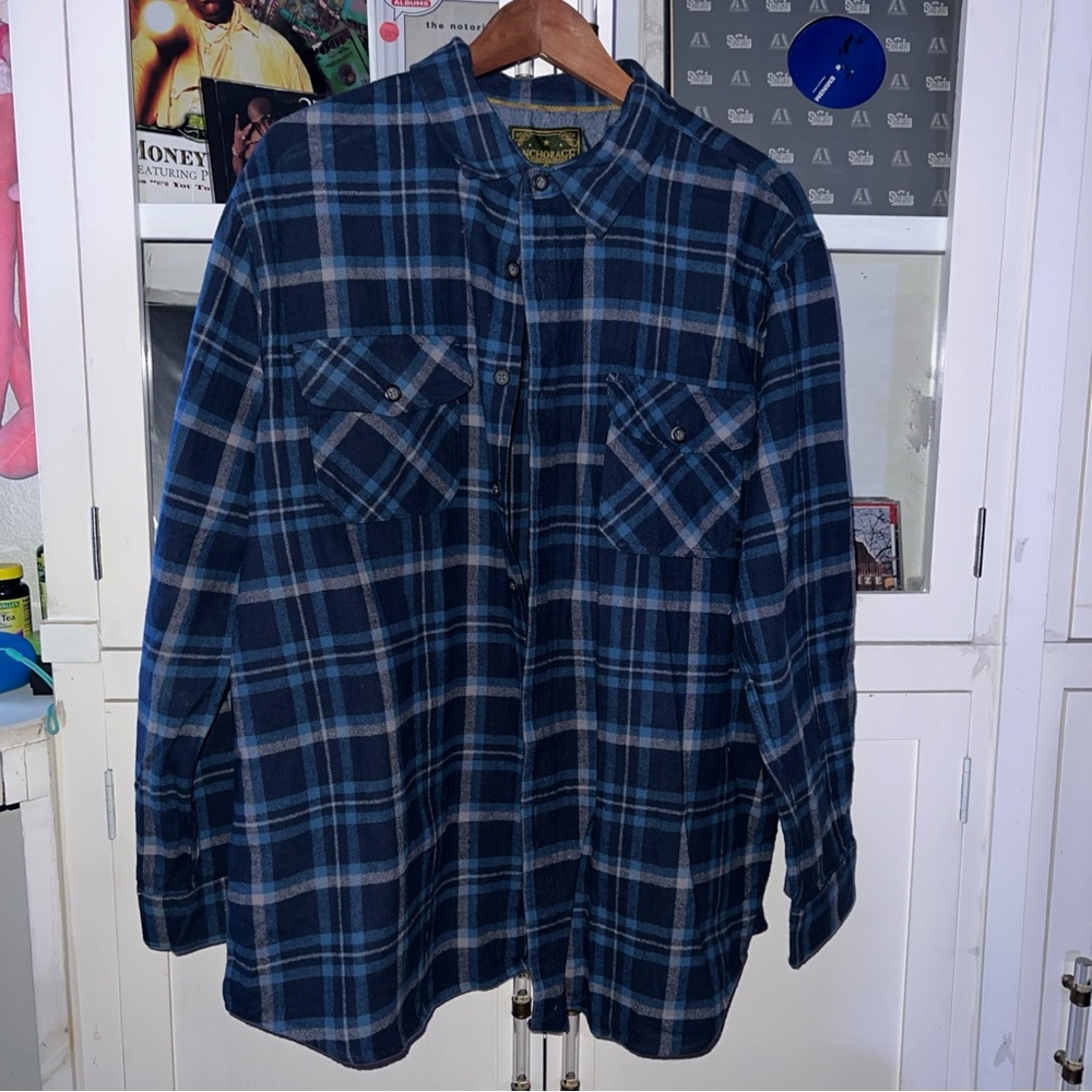 Anchorage Expedition Brand Blue Flannel Plaid Sherpa Shirt Jacket Men’s Size XXL